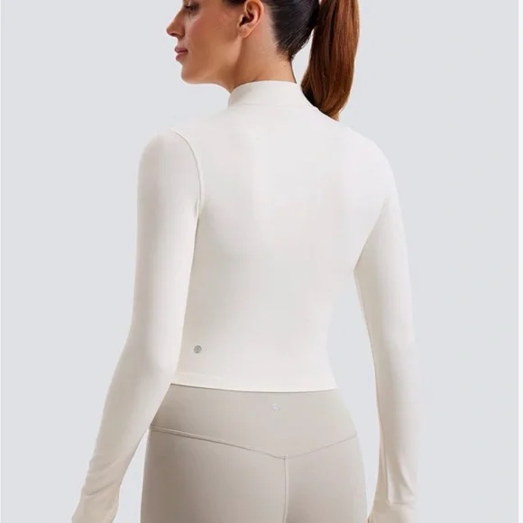 CRZ YOGA Butterluxe Cropped Full Zip Athletic Jacket White Apricot Women’s Large - Picture 2 of 6